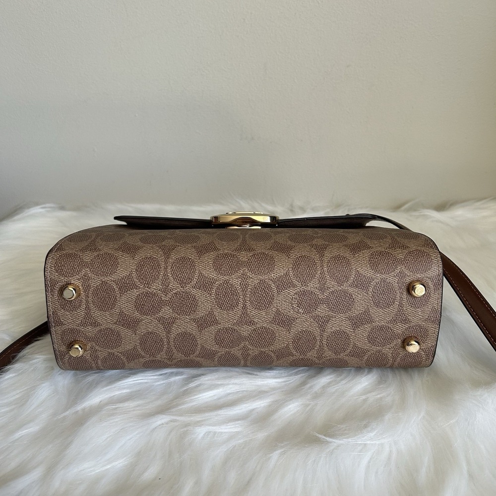 Coach Eliza Brown Signature Canvas Leather Shoulder Bag Excellent - Picture 4 of 11
